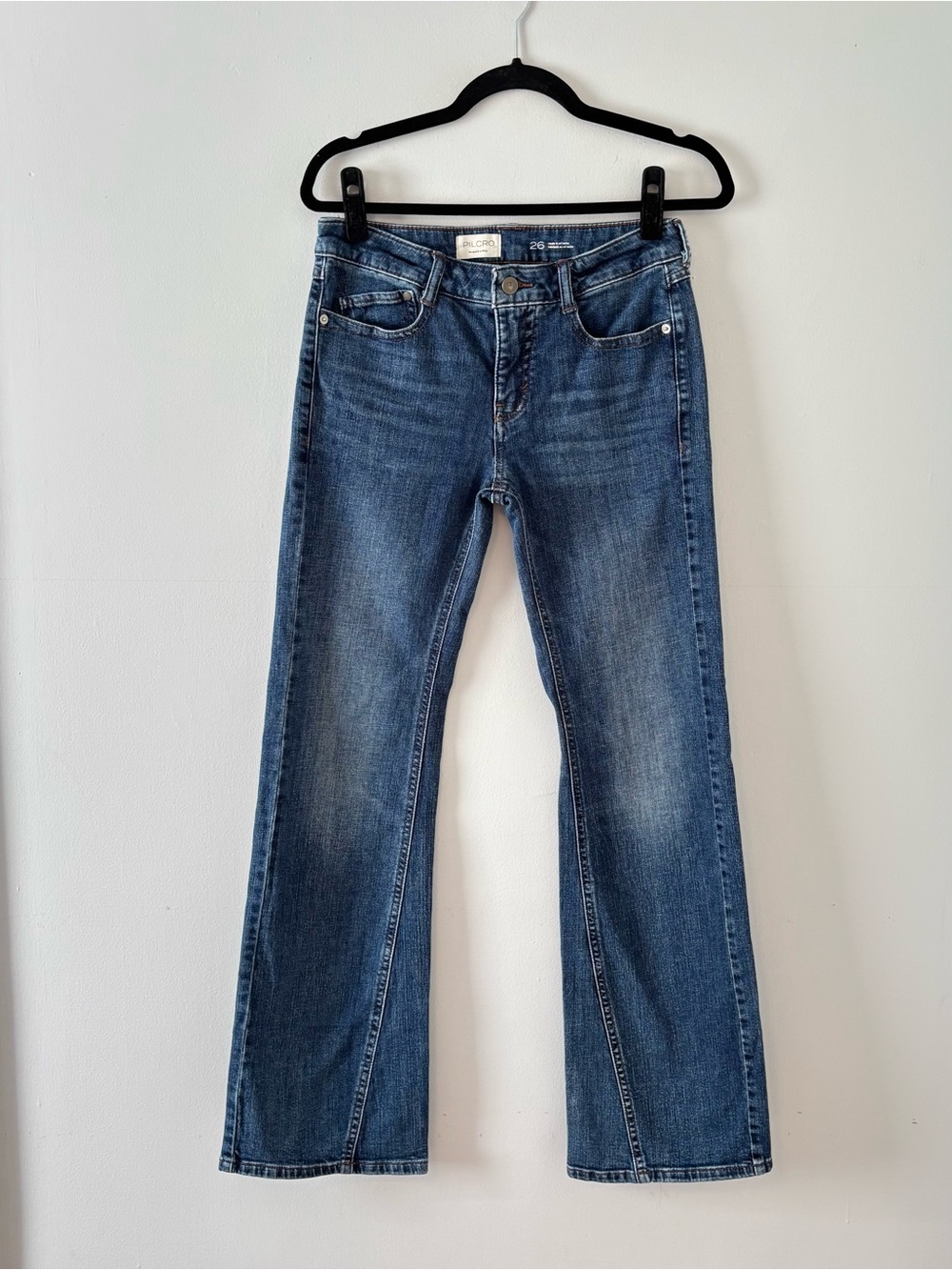 Pilcro Low-Rise Slim Bootcut Jean Wide Leg Stretch Denim Blue Anthropologie